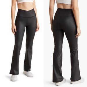 90 Degree by Reflux Lux Cracked Faux Leather Flare Leggings NWT